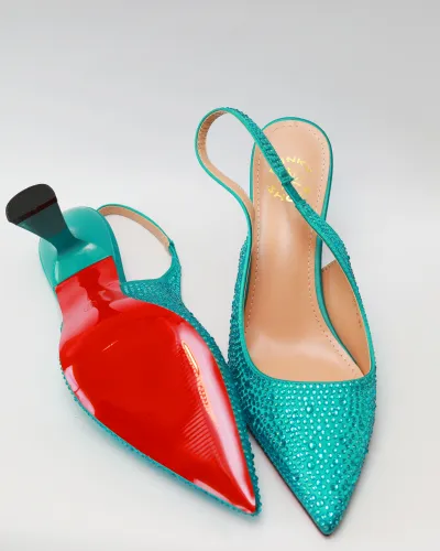 Flakky Purse and Shoe Set – Pink & Navy Green Crystal Edition - Luxury Shoes at Futuretense Lekki Lagos