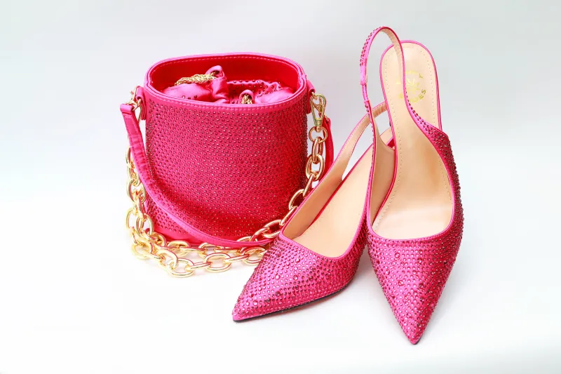 Flakky Purse and Shoe Set – Pink & Navy Green Crystal Edition view 2