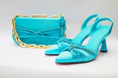 Ify Pencil Mouth Sandal & Purse Set – Navy Blue Edition - Luxury Shoes at Futuretense Lekki Lagos