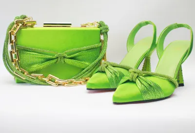 Ify Pencil Mouth Sandal & Purse Set – Green Edition - Luxury Shoes at Futuretense Lekki Lagos