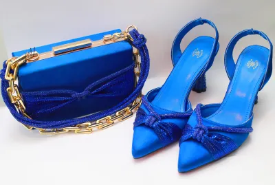 Ify Pencil Mouth Sandal & Purse Set – Royal Blue Crystal Edition - Luxury Shoes at Futuretense Lekki Lagos