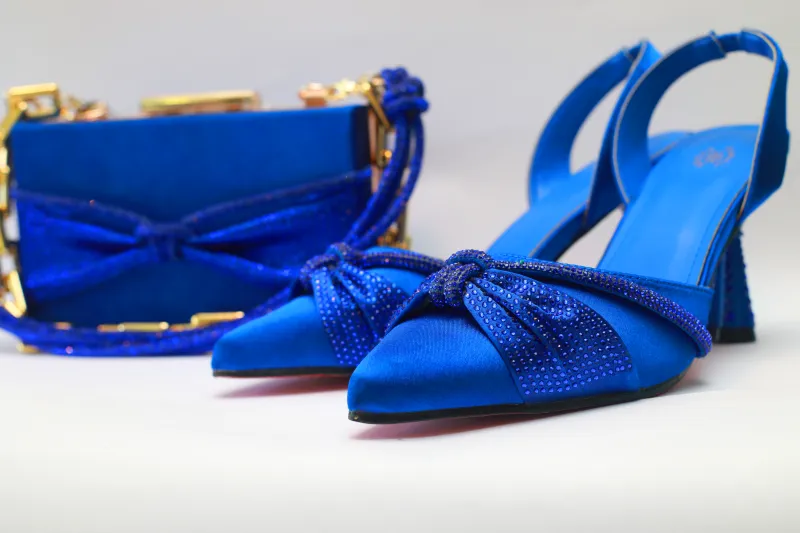 Ify Pencil Mouth Sandal & Purse Set – Royal Blue Crystal Edition view 2
