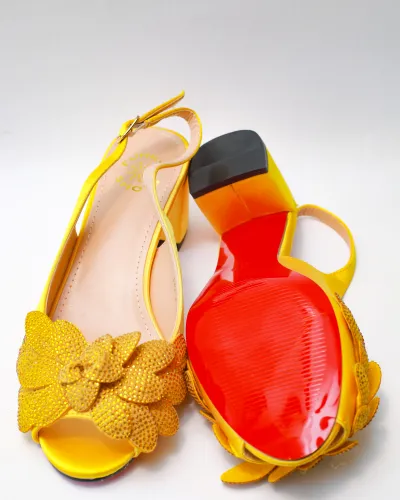 Lilly Open Toe Sandal – Golden Yellow Crystal Edition - Luxury Shoes at Futuretense Lekki Lagos