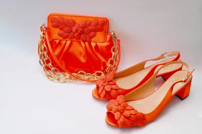 Lilly Open Toe Sandal & Purse Set – Orange Crystal Edition