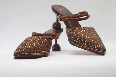 Rosy Crystal Mule Sandal – Chocolate Brown Edition - Luxury Shoes at Futuretense Lekki Lagos