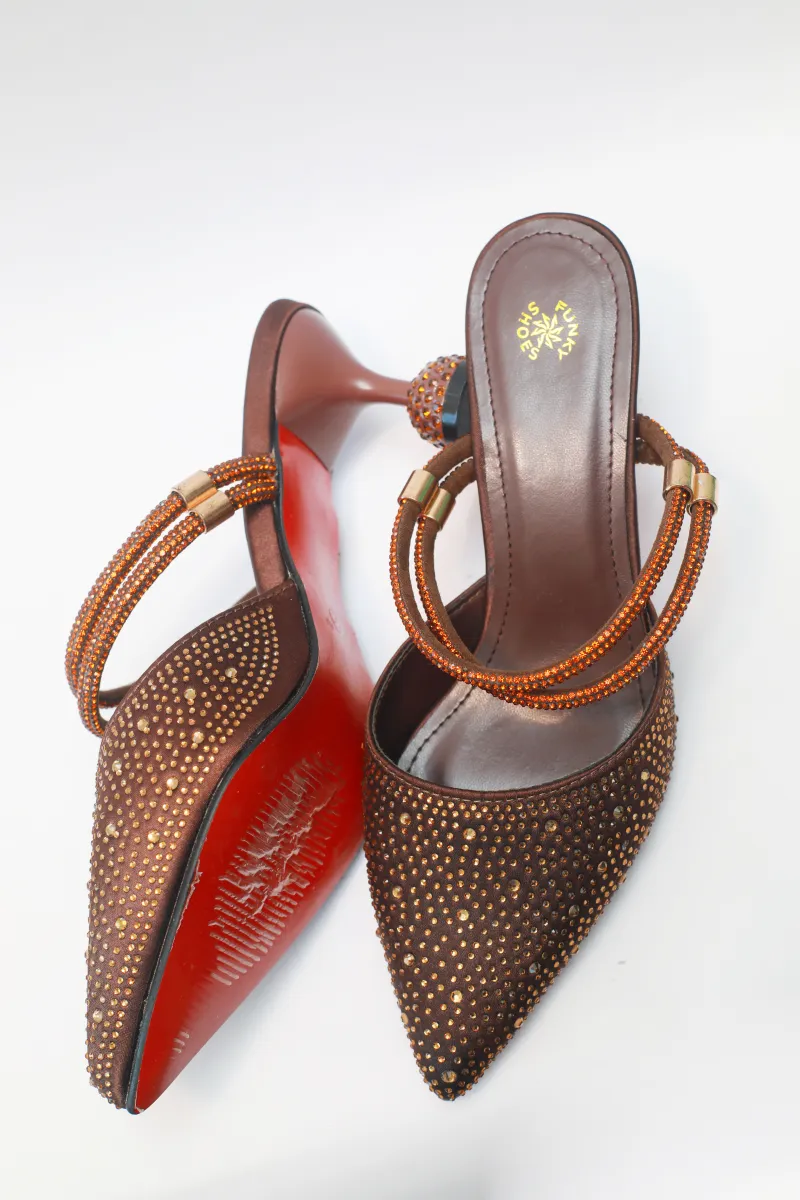 Rosy Crystal Mule Sandal – Chocolate Brown Edition view 2