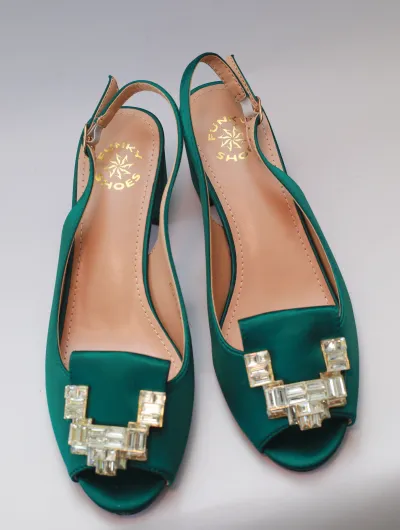 Roseline Open Toe Sandal – Emerald Green Crystal Edition - Luxury Shoes at Futuretense Lekki Lagos