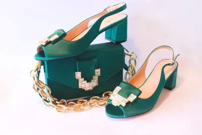 Roseline Open Toe Sandal & Purse Set – Emerald Green Crystal Edition 