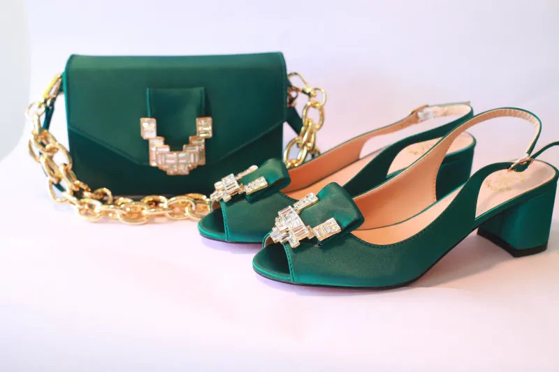 Roseline Open Toe Sandal & Purse Set – Emerald Green Crystal Edition  view 2