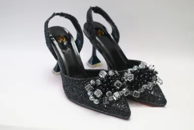 Melina Pencil Mouth Sandal – Black Crystal Edition  - Luxury Shoes at Futuretense Lekki Lagos