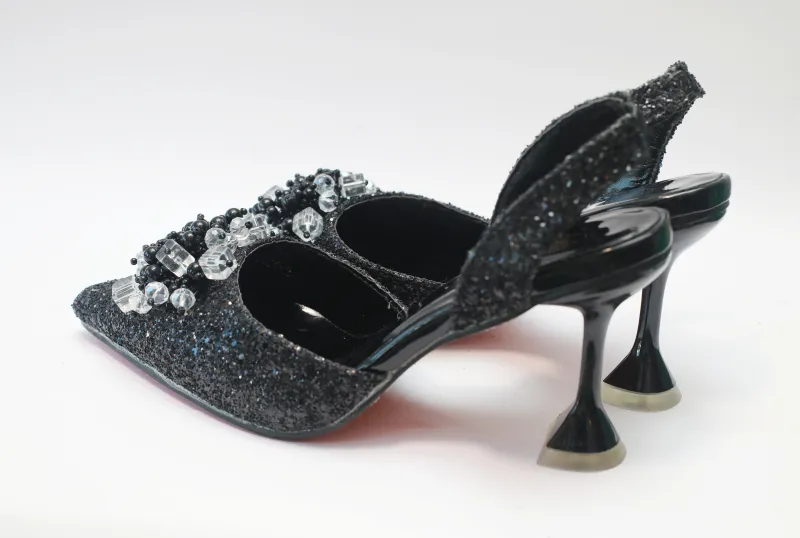 Melina Pencil Mouth Sandal – Black Crystal Edition  view 2