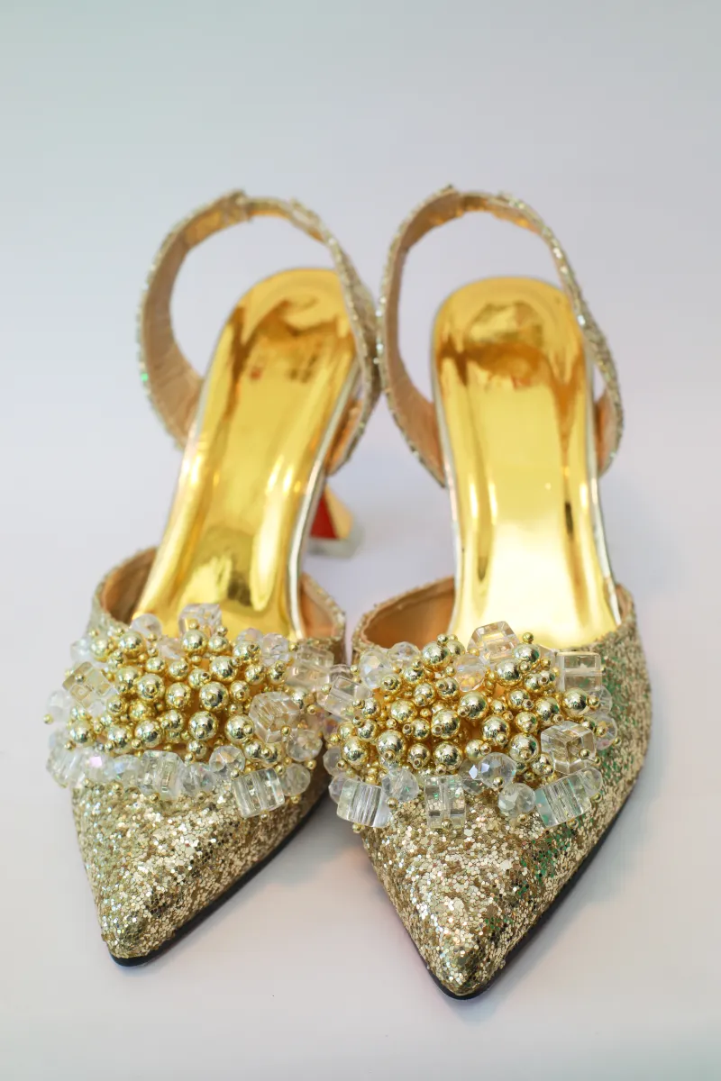 Melina Pencil Mouth Sandal – Gold Crystal Edition  view 2