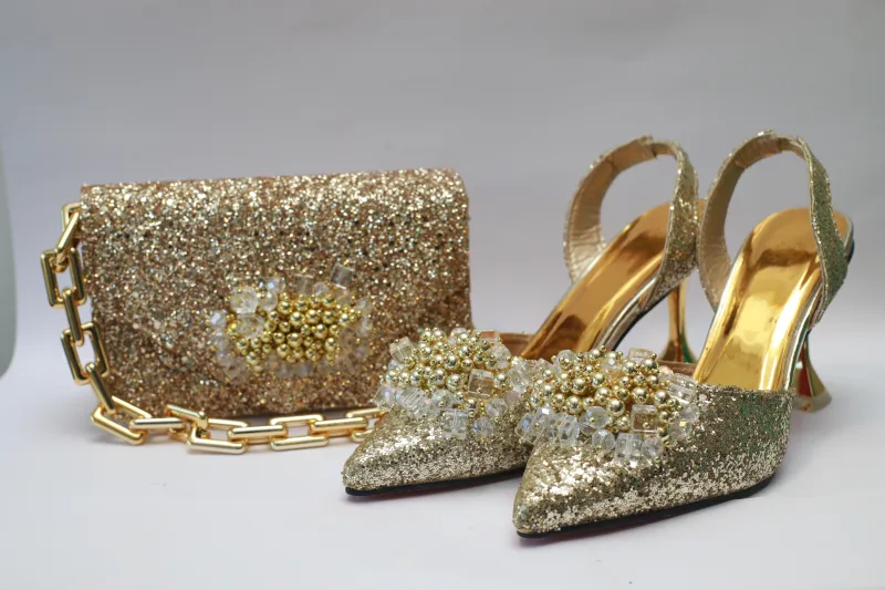 Melina Pencil Mouth Sandal & Purse Set – Gold Crystal Edition view 3