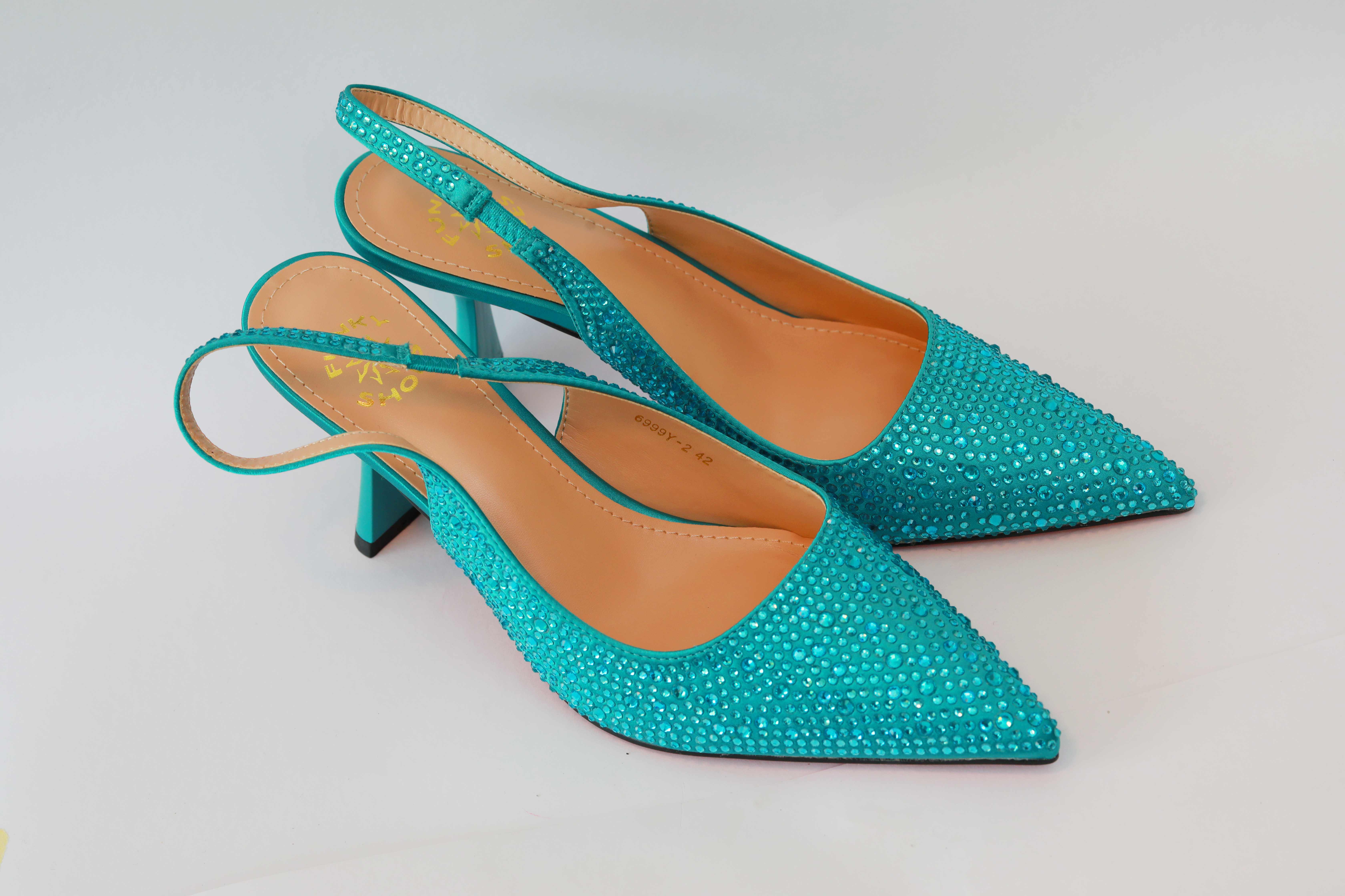 Chivas Pencil Mouth Sandal – Teal Crystal Edition