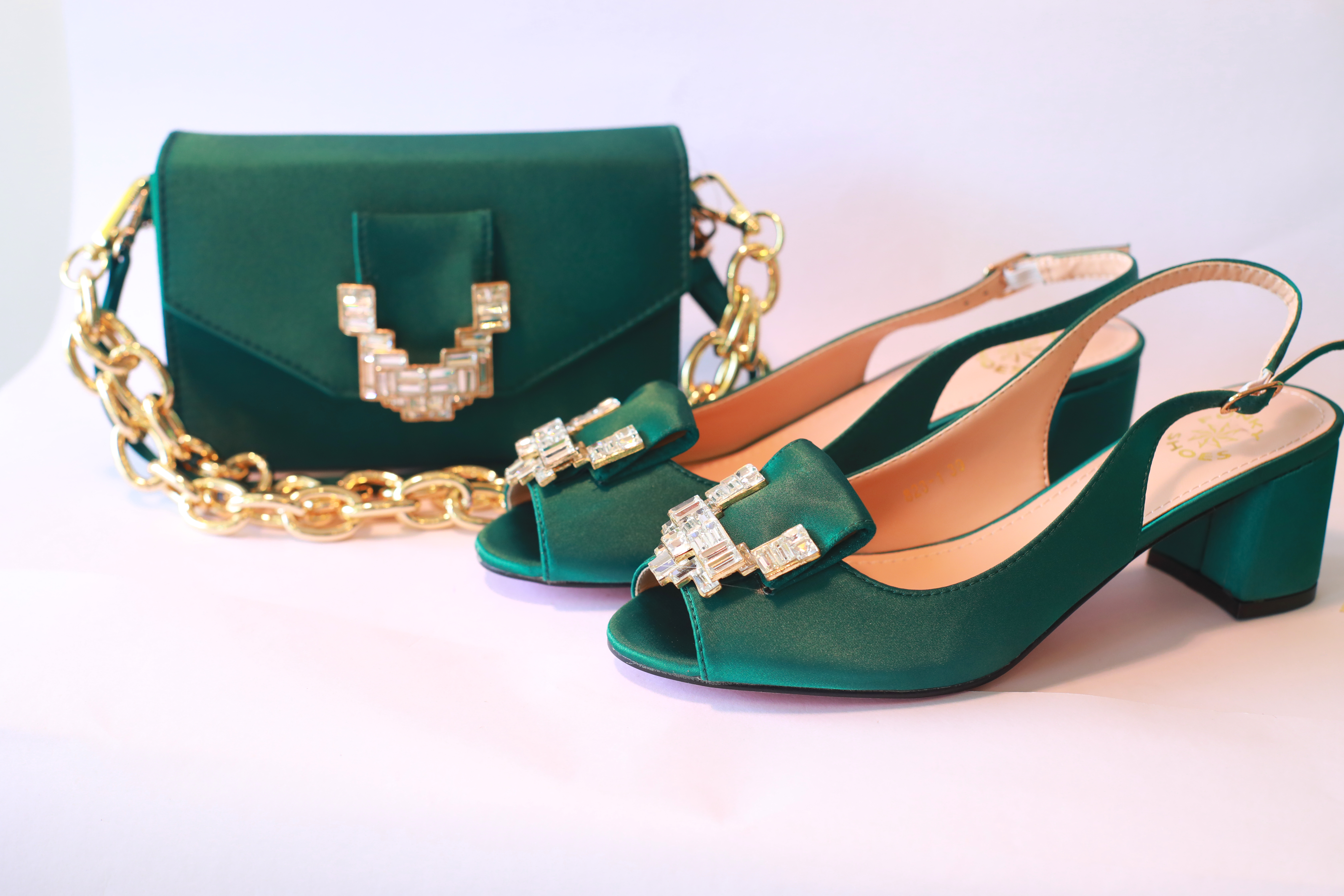 Roseline Open Toe Sandal & Purse Set – Emerald Green Crystal Edition  view 2
