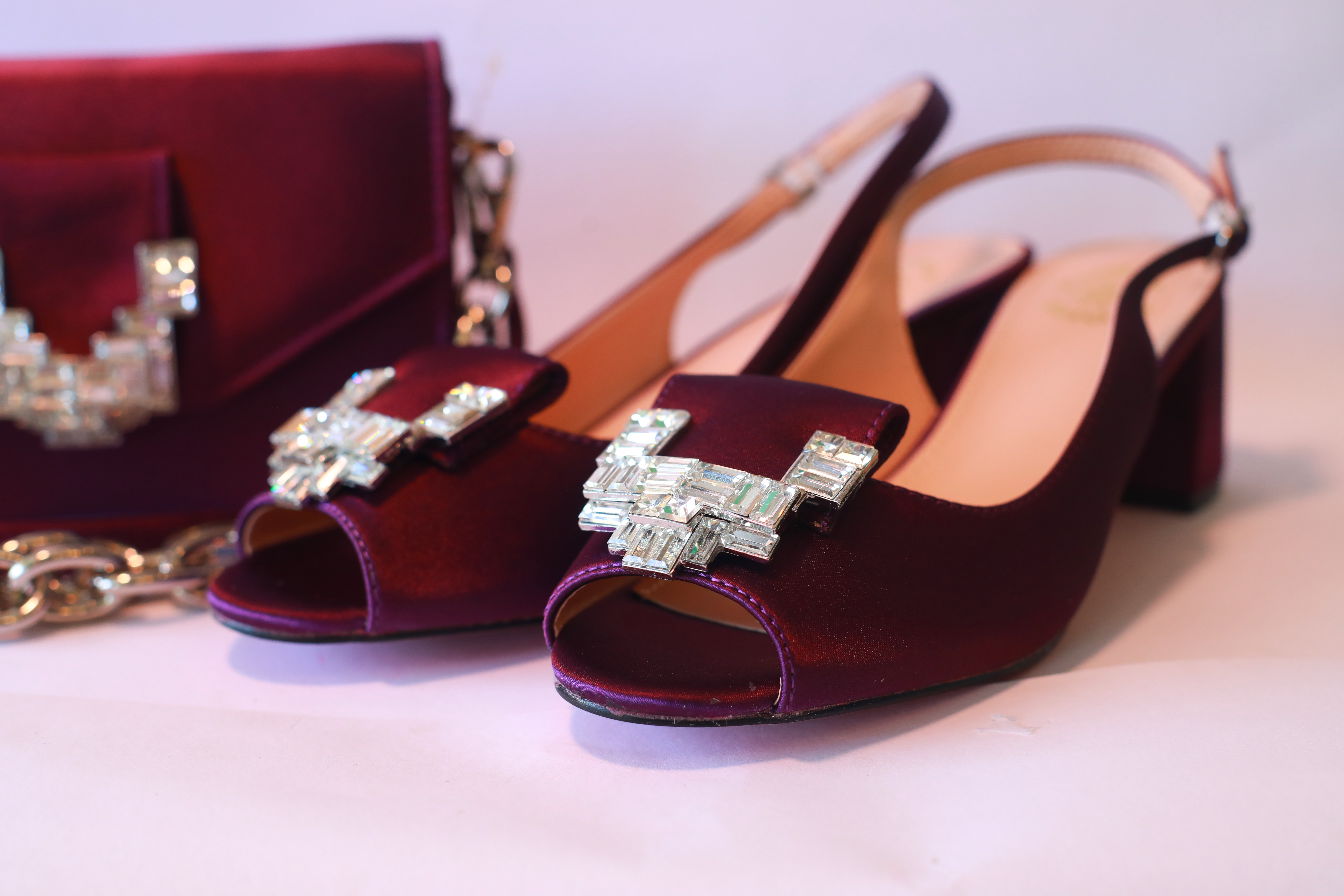 Roseline Open Toe Sandal & Purse Set – Royal Purple Crystal 