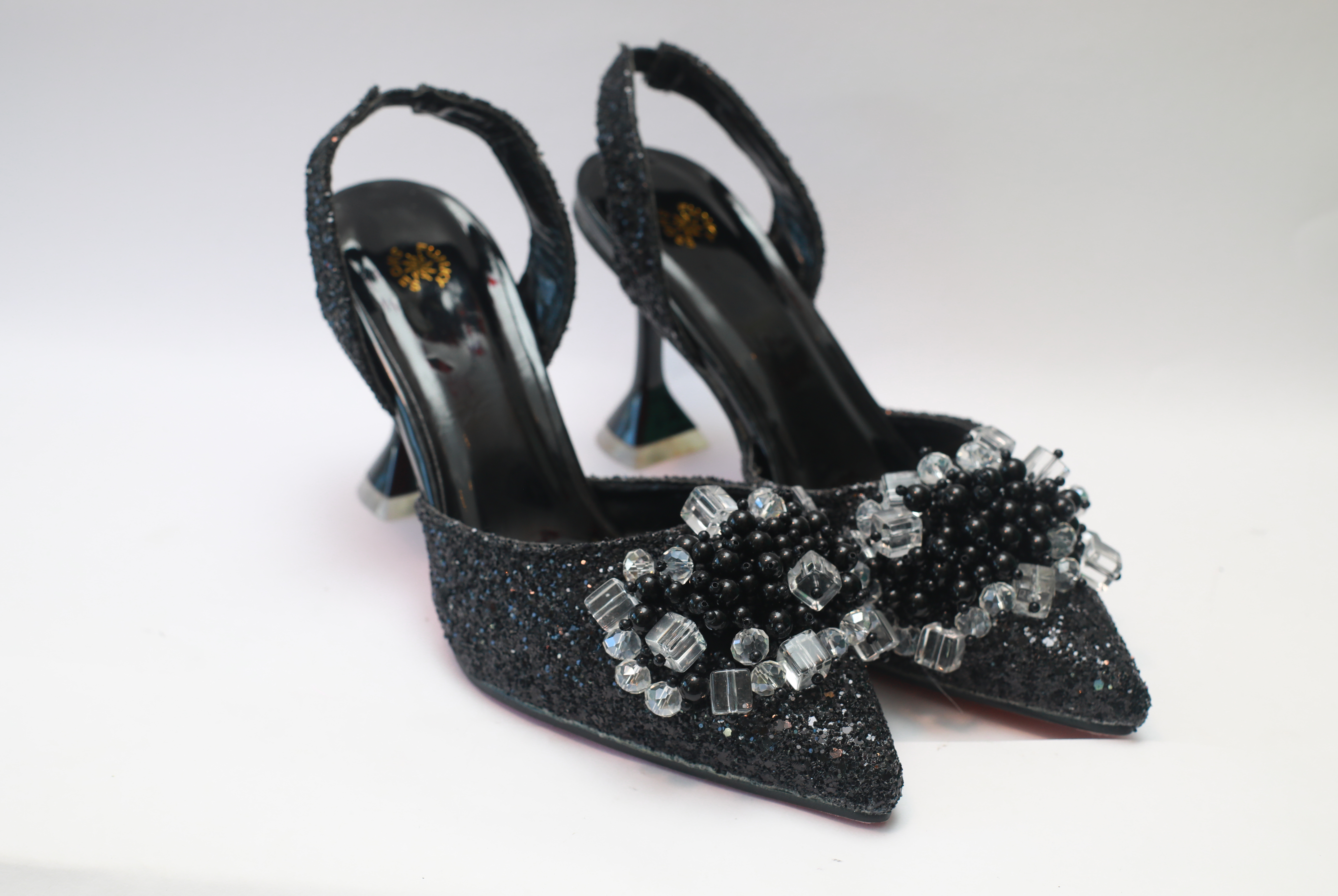 Melina Pencil Mouth Sandal – Black Crystal Edition 