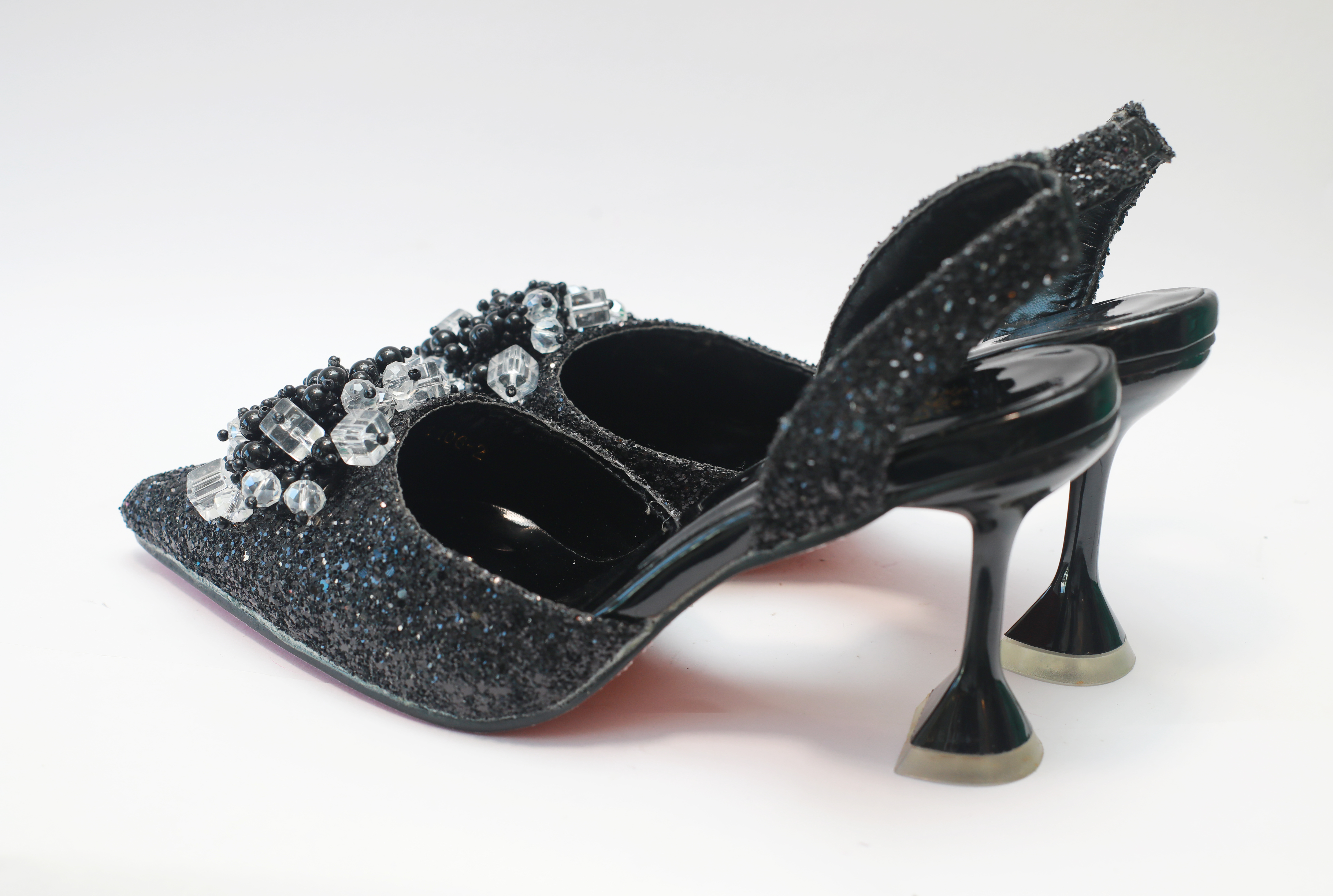 Melina Pencil Mouth Sandal – Black Crystal Edition  view 2