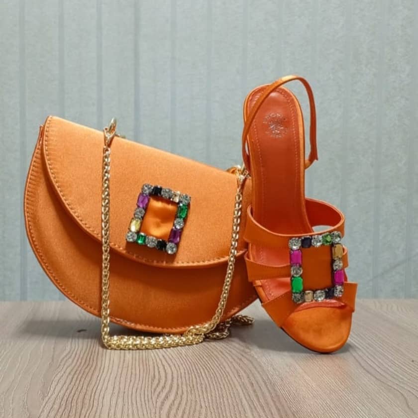 FUNKY GOLDCRYST Gold Shoe & Bag Set - Luxury Shoes at Futuretense Lekki Lagos